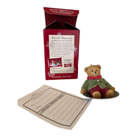 Vtg Hallmark Wendy Whoosh Ornament 2nd in Snow Cub Club Set 2002 Sledding Bear - Picture 3 of 6